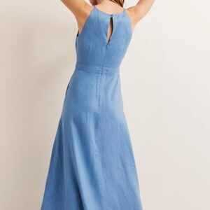 Boden Halterneck Linen Midi Dress Riviera Blue Size 16